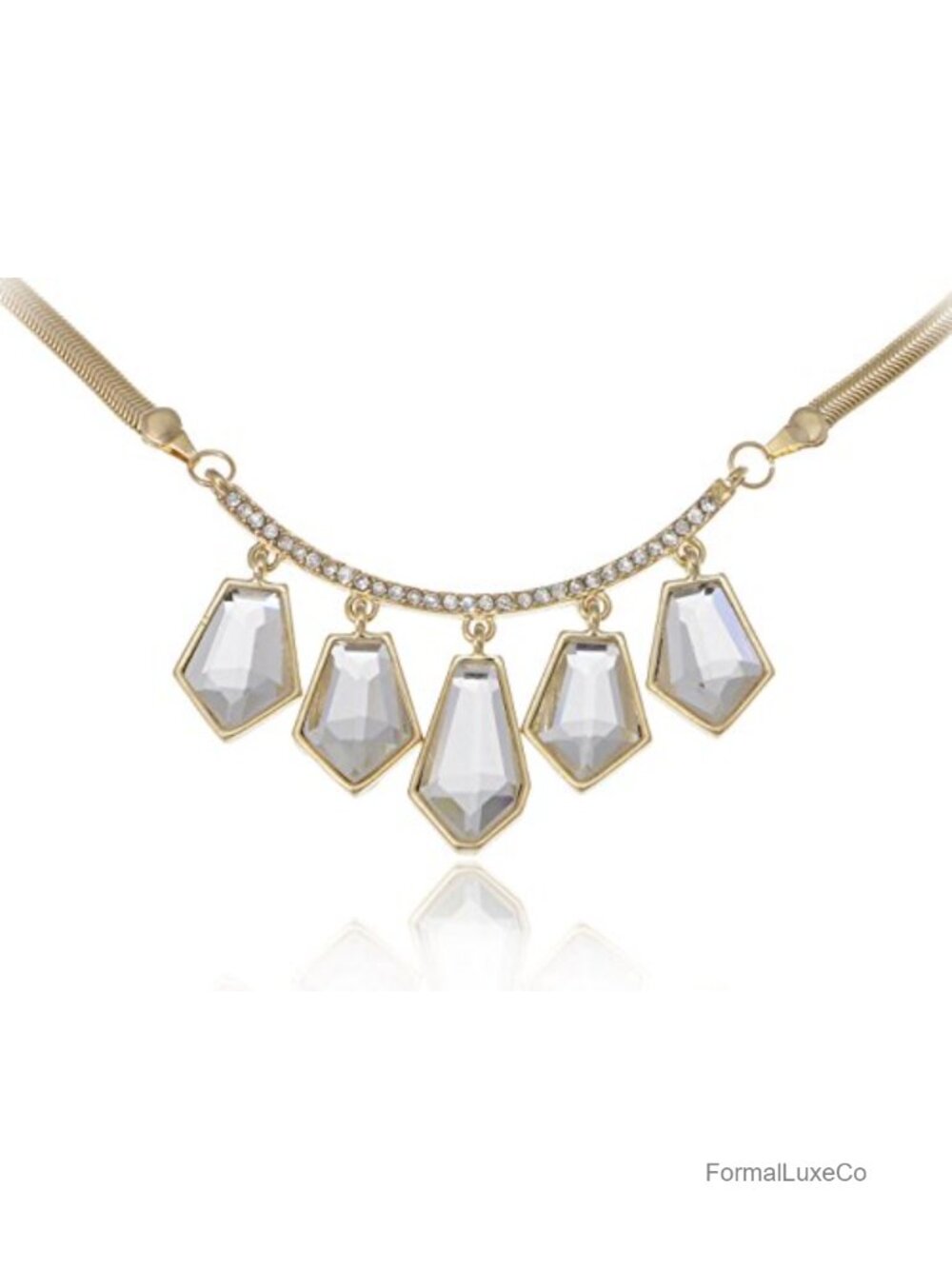 Crystal Rhinestone Collar Necklace Gold Tone Dangling Pendant Jewelry